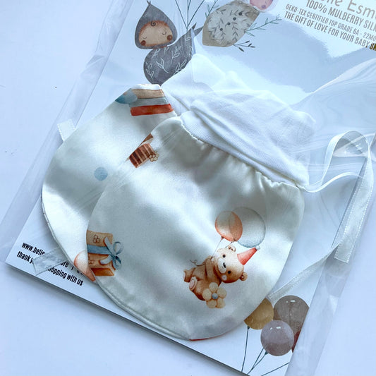 Mulberry silk baby mittens anti scratching helps with eczema - Cute bear print