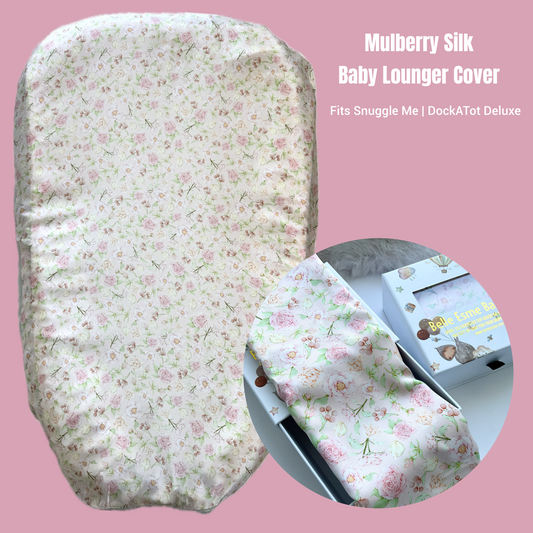 Hermosa Mulberry Silk Baby Lounger Cover with floral rose pattern, fits Snuggle Me & Dock A Tot Deluxe