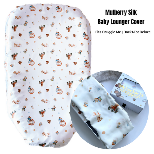 Mulberry Silk Baby Lounger Cover with cute bear pattern, fits Snuggle Me & Dock A Tot Deluxe