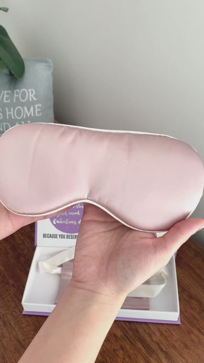 100% Mulberry Silk Sleep Mask with Travel Bag - Dusty Pink/White Piping