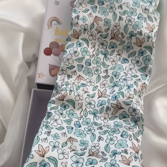 Ditsy Winter Blue Mulberry Silk Baby Cot Sleeve, cot slip (video clips) for Baby bald spots and Eczema relief 
