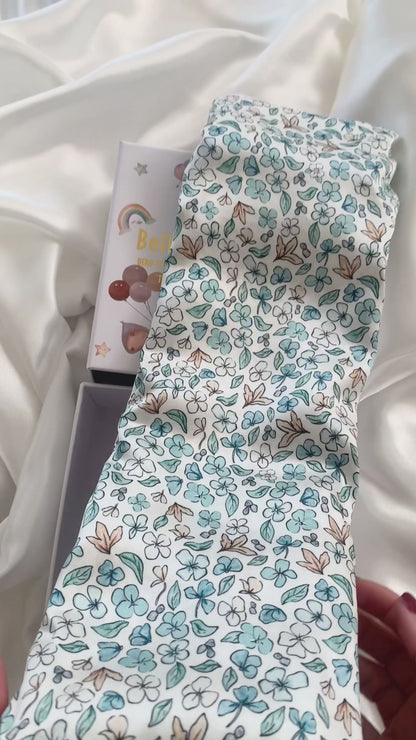 Ditsy Winter Blue Mulberry Silk Baby Cot Sleeve, cot slip (video clips) for Baby bald spots and Eczema relief 