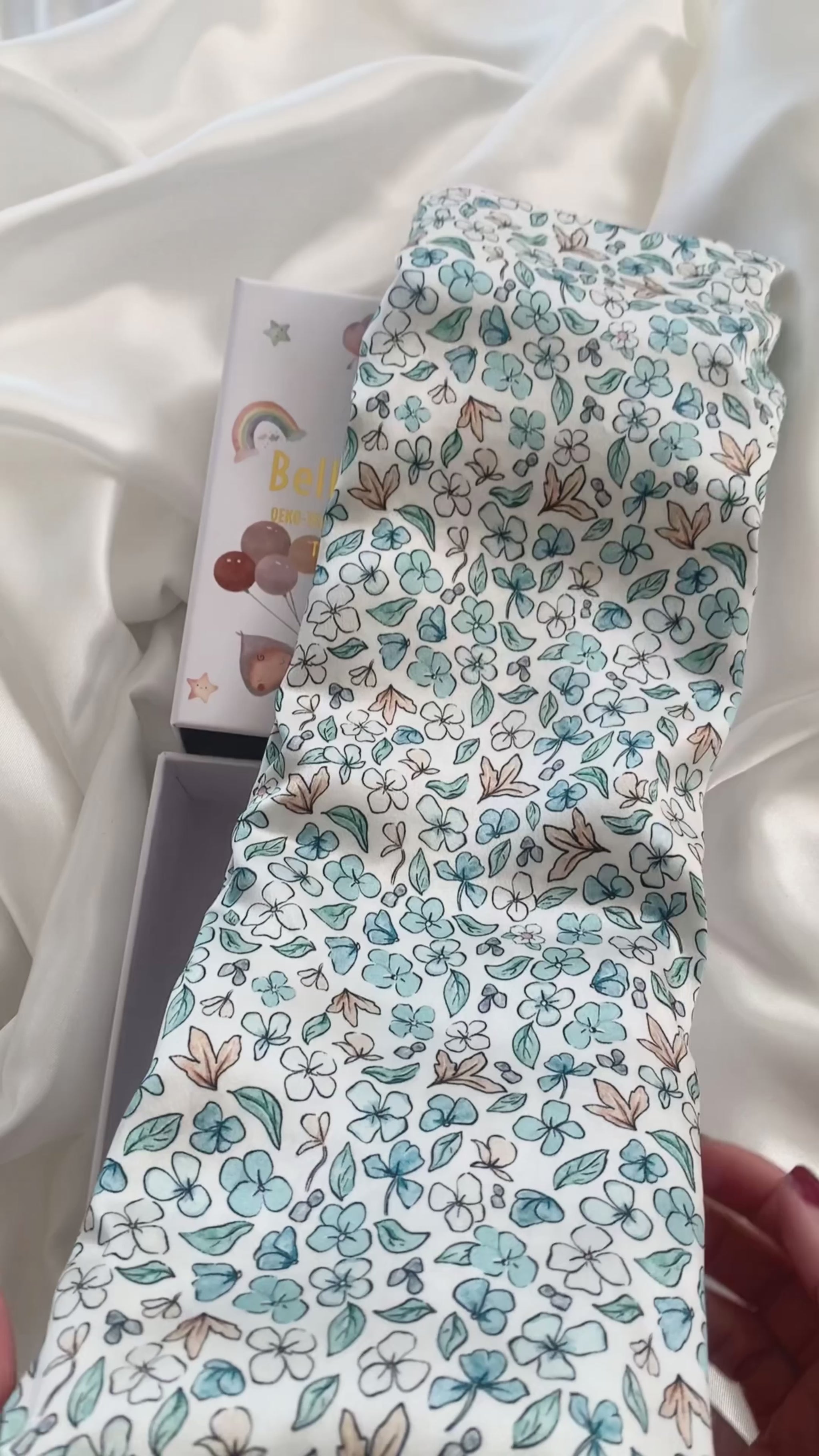 Ditsy Winter Blue Mulberry Silk Baby Cot Sleeve, cot slip (video clips) for Baby bald spots and Eczema relief 