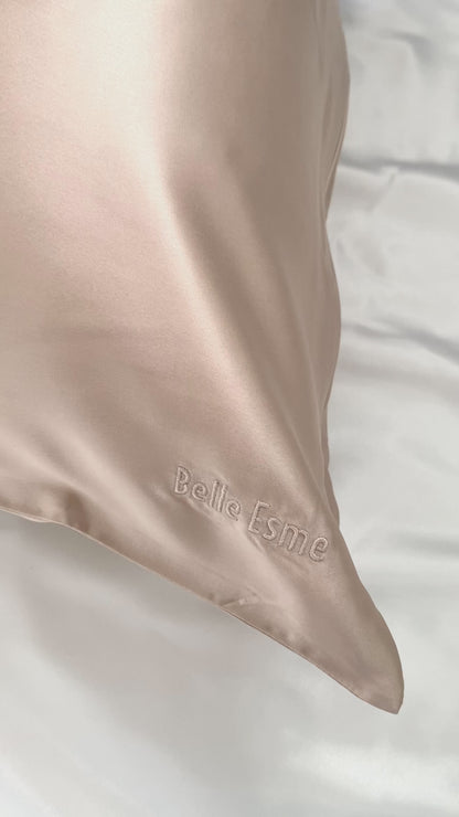 100% Mulberry Silk Pillowcase and Matching Sleep Mask - Champagne Gold